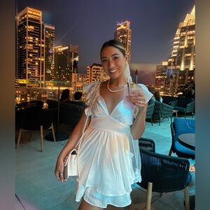 Elegant White Ruffled Romper Dress